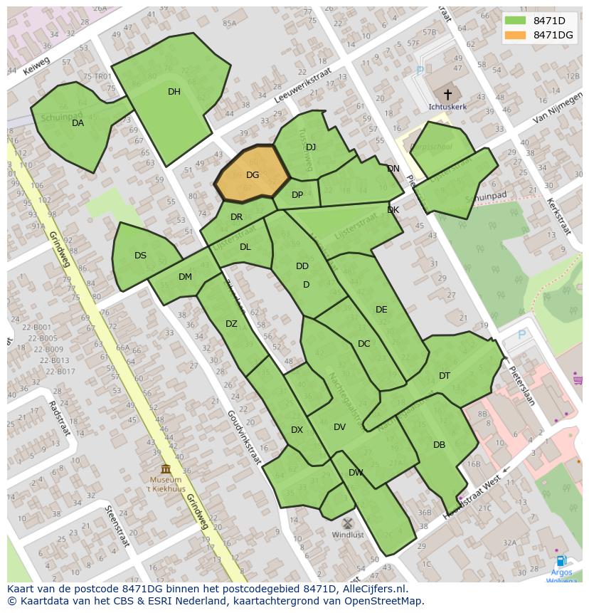 Afbeelding van het postcodegebied 8471 DG op de kaart.