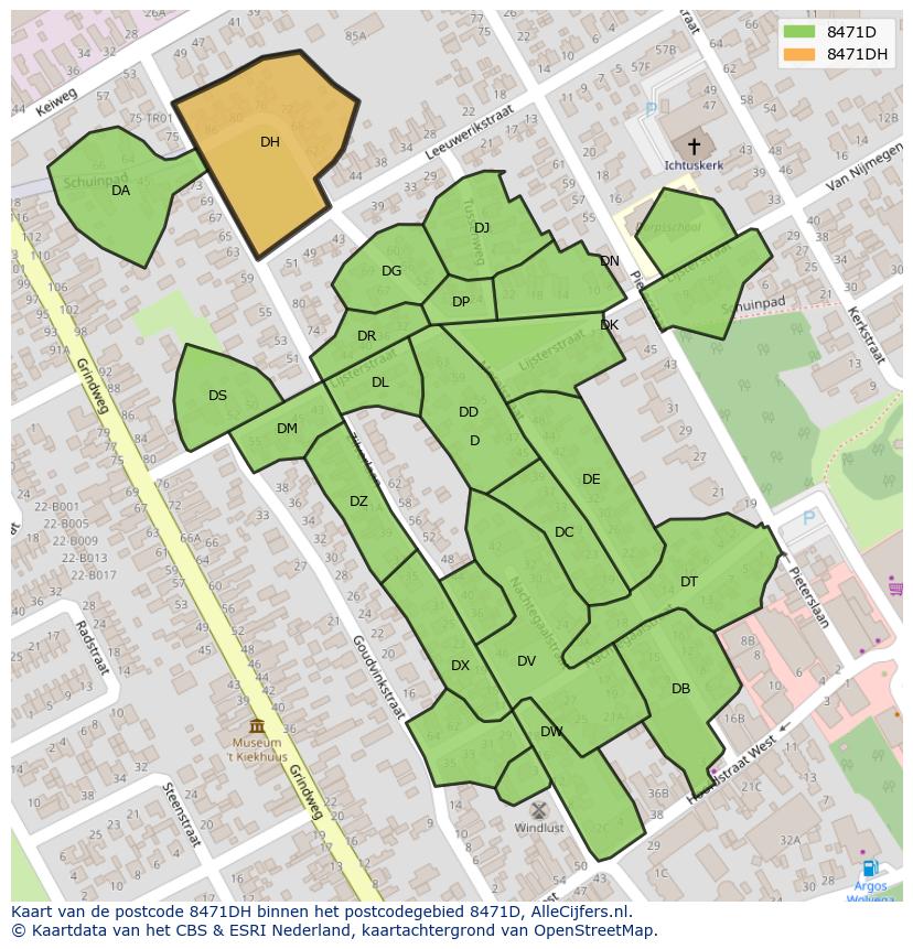 Afbeelding van het postcodegebied 8471 DH op de kaart.