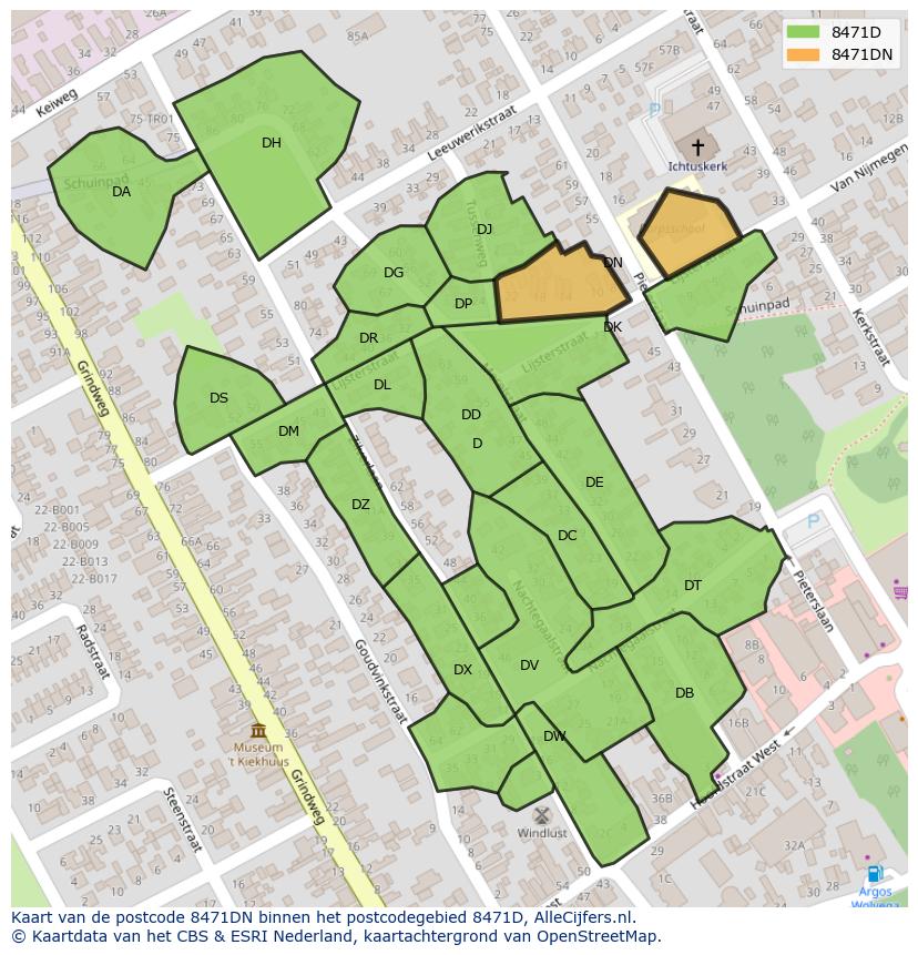 Afbeelding van het postcodegebied 8471 DN op de kaart.