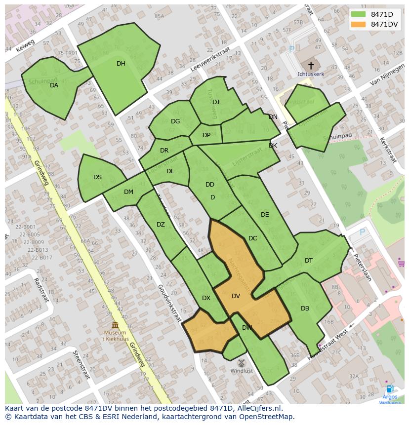 Afbeelding van het postcodegebied 8471 DV op de kaart.