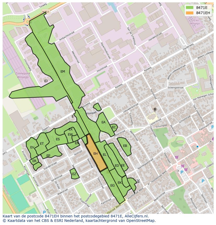 Afbeelding van het postcodegebied 8471 EH op de kaart.