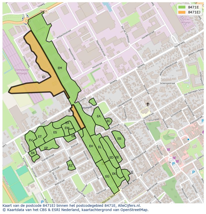 Afbeelding van het postcodegebied 8471 EJ op de kaart.