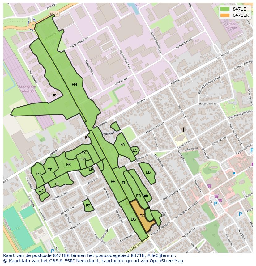 Afbeelding van het postcodegebied 8471 EK op de kaart.