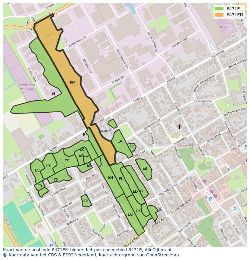 Afbeelding van het postcodegebied 8471 EM op de kaart.