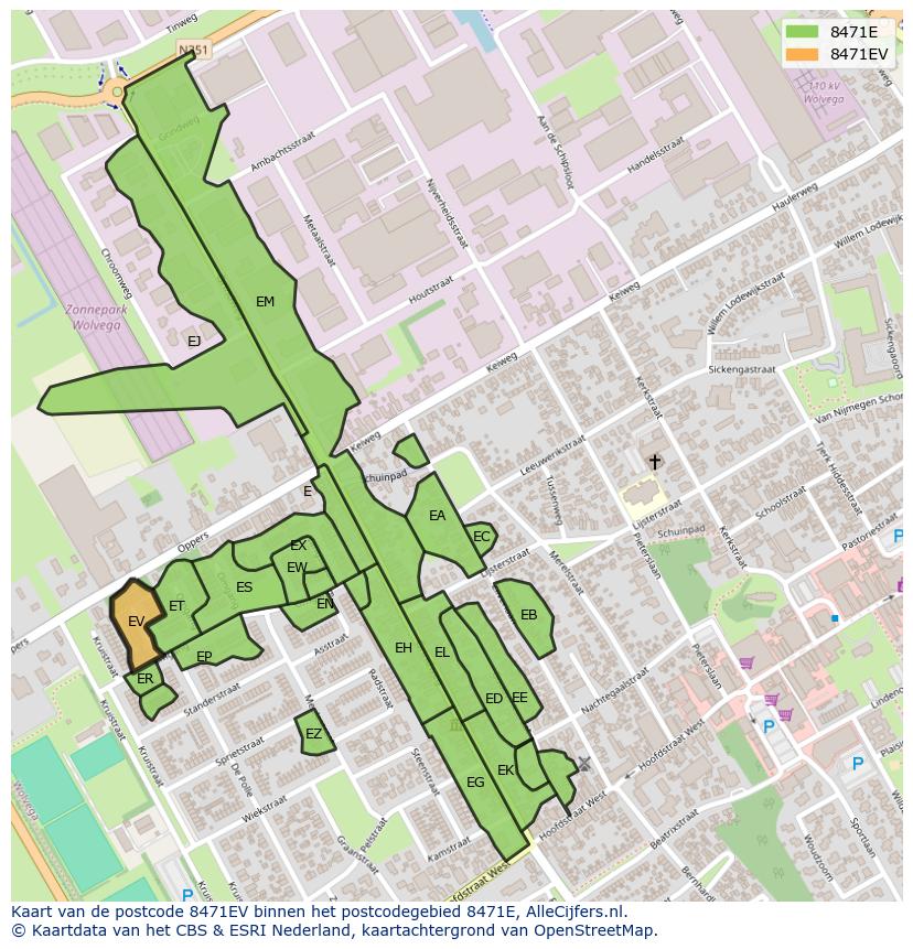 Afbeelding van het postcodegebied 8471 EV op de kaart.