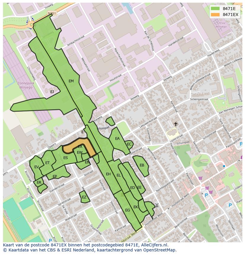 Afbeelding van het postcodegebied 8471 EX op de kaart.