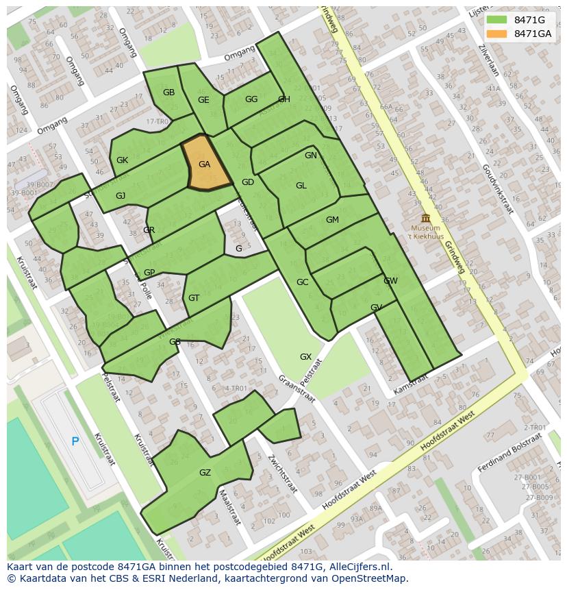 Afbeelding van het postcodegebied 8471 GA op de kaart.