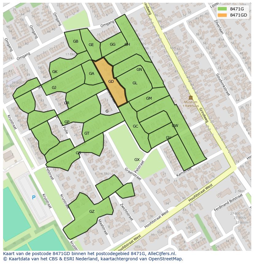 Afbeelding van het postcodegebied 8471 GD op de kaart.