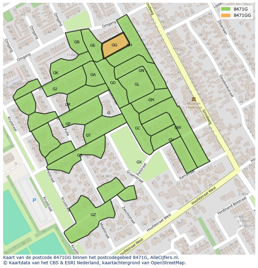Afbeelding van het postcodegebied 8471 GG op de kaart.