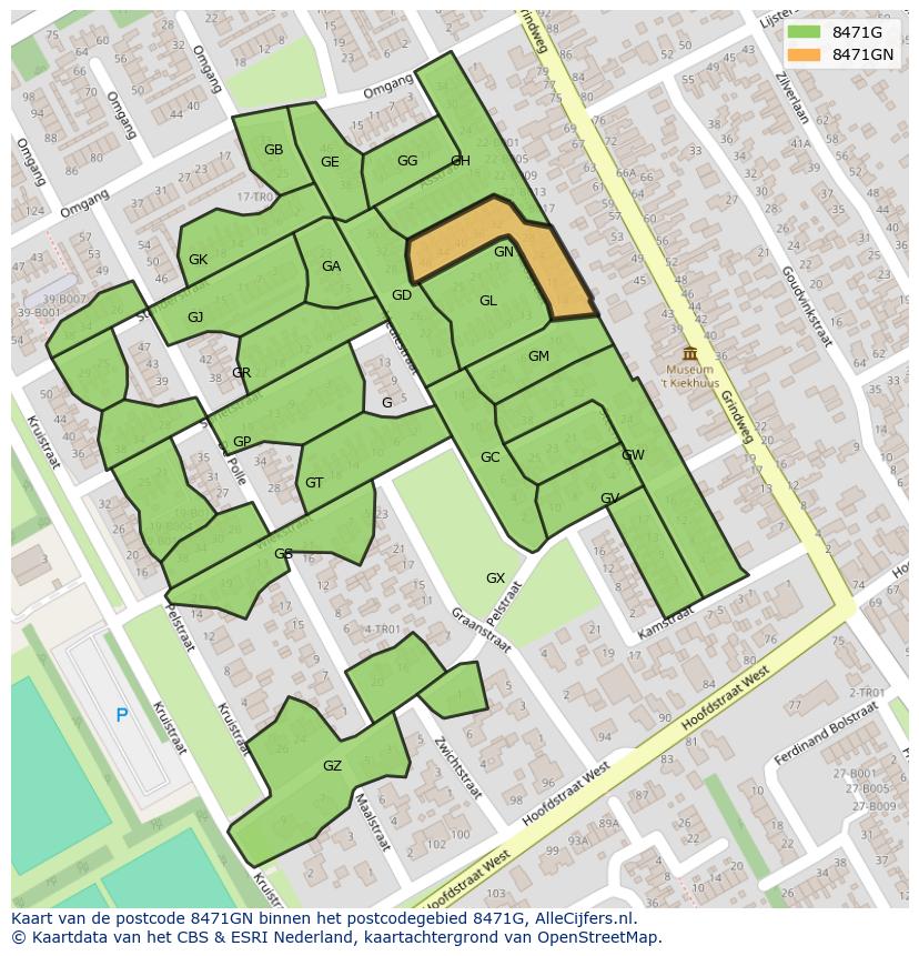 Afbeelding van het postcodegebied 8471 GN op de kaart.
