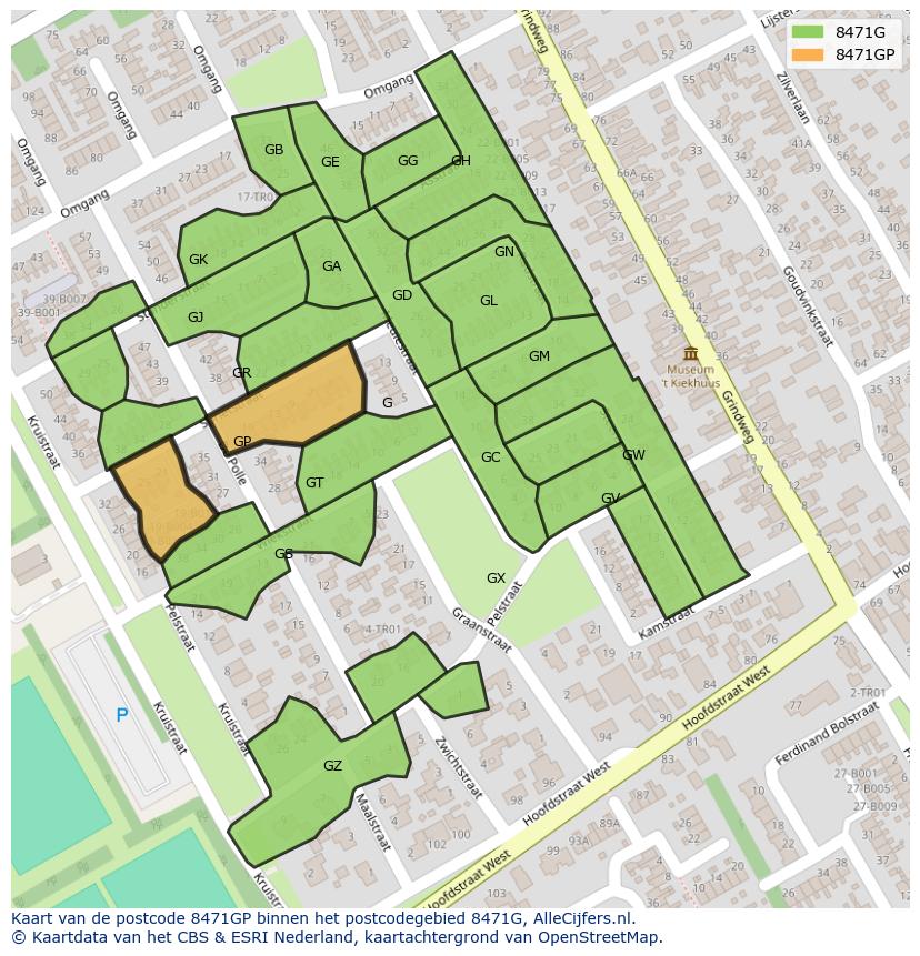 Afbeelding van het postcodegebied 8471 GP op de kaart.