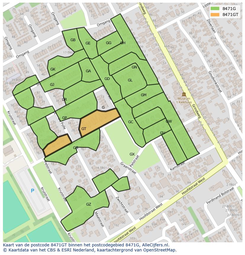 Afbeelding van het postcodegebied 8471 GT op de kaart.