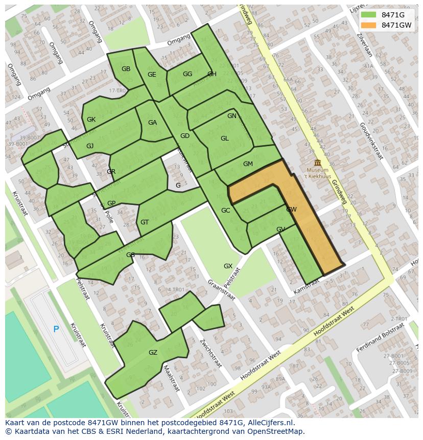 Afbeelding van het postcodegebied 8471 GW op de kaart.