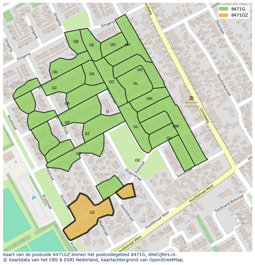 Afbeelding van het postcodegebied 8471 GZ op de kaart.