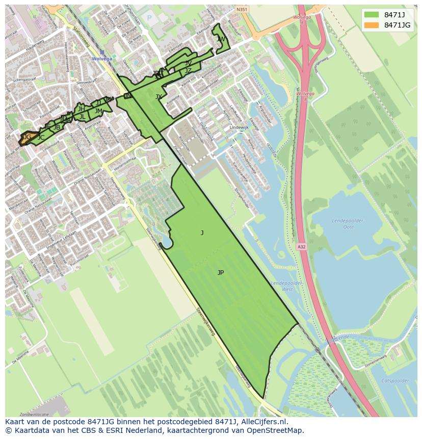 Afbeelding van het postcodegebied 8471 JG op de kaart.