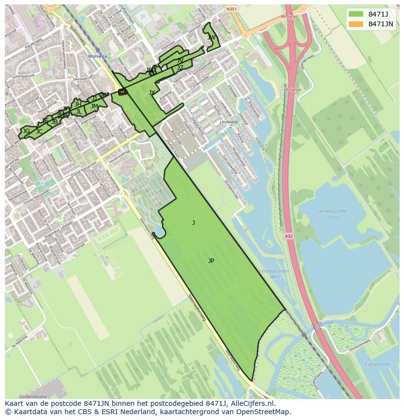 Afbeelding van het postcodegebied 8471 JN op de kaart.