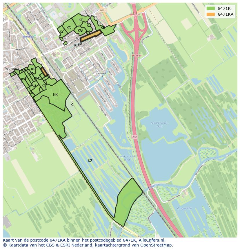 Afbeelding van het postcodegebied 8471 KA op de kaart.