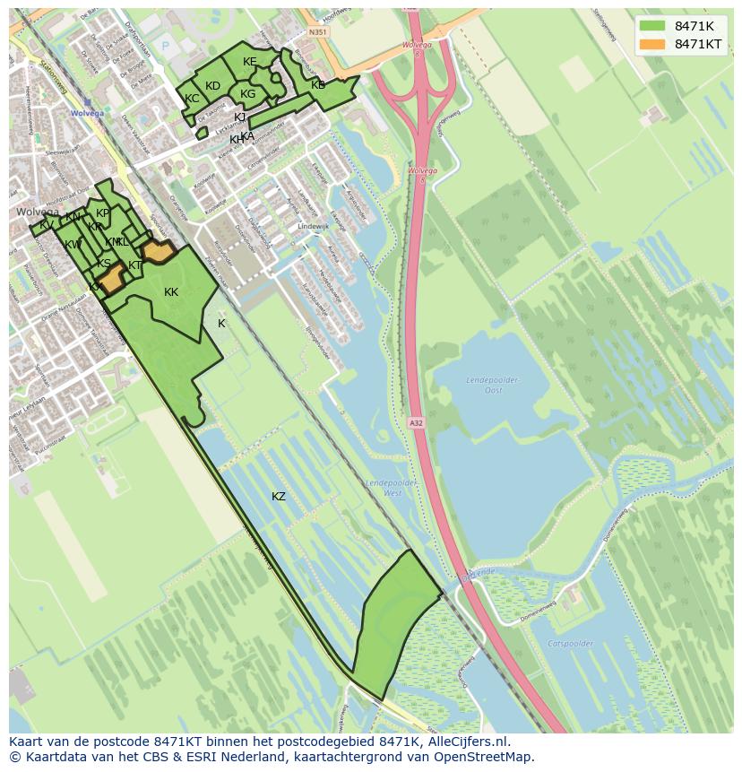 Afbeelding van het postcodegebied 8471 KT op de kaart.