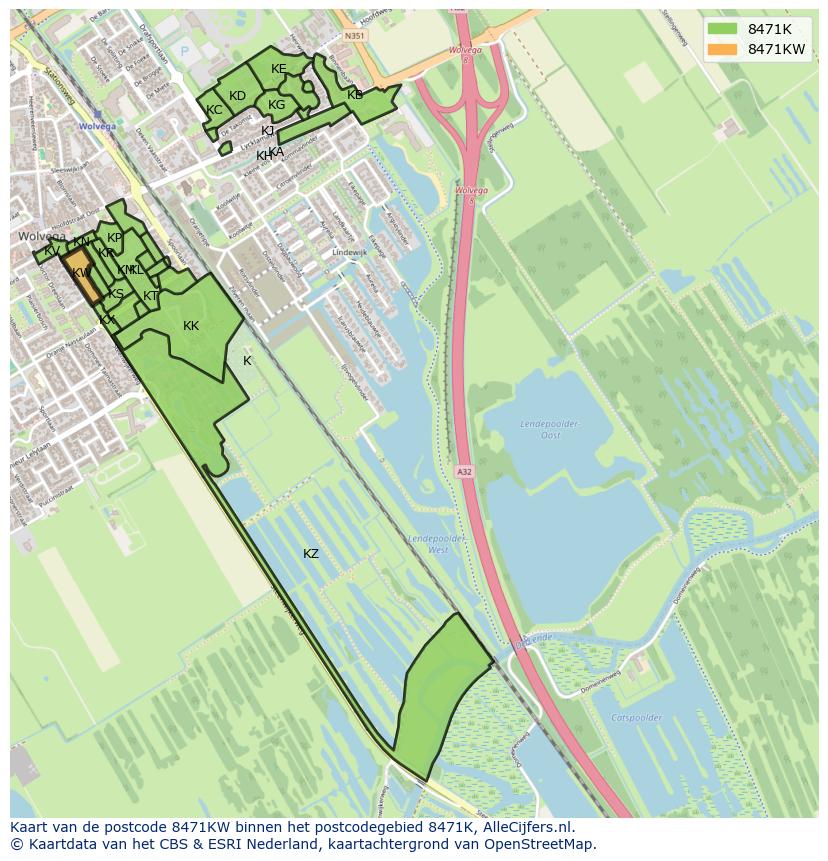 Afbeelding van het postcodegebied 8471 KW op de kaart.