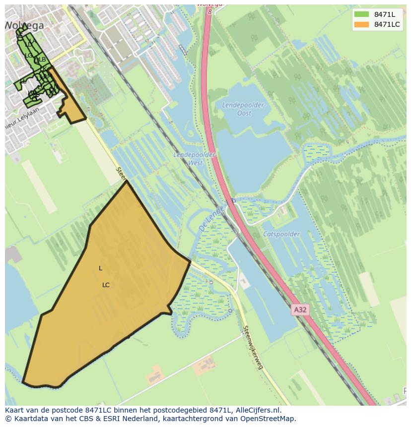 Afbeelding van het postcodegebied 8471 LC op de kaart.