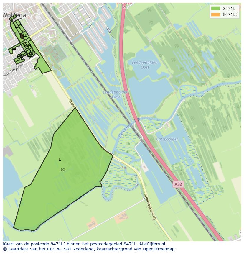 Afbeelding van het postcodegebied 8471 LJ op de kaart.