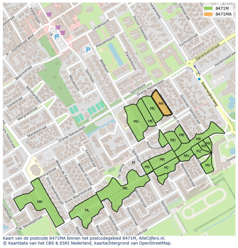 Afbeelding van het postcodegebied 8471 MA op de kaart.