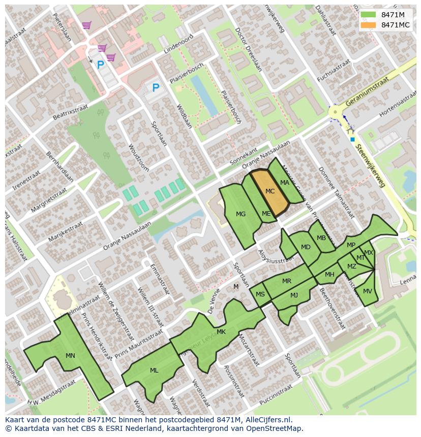 Afbeelding van het postcodegebied 8471 MC op de kaart.
