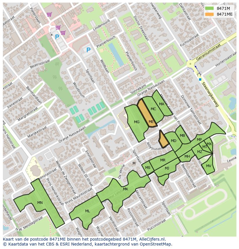 Afbeelding van het postcodegebied 8471 ME op de kaart.