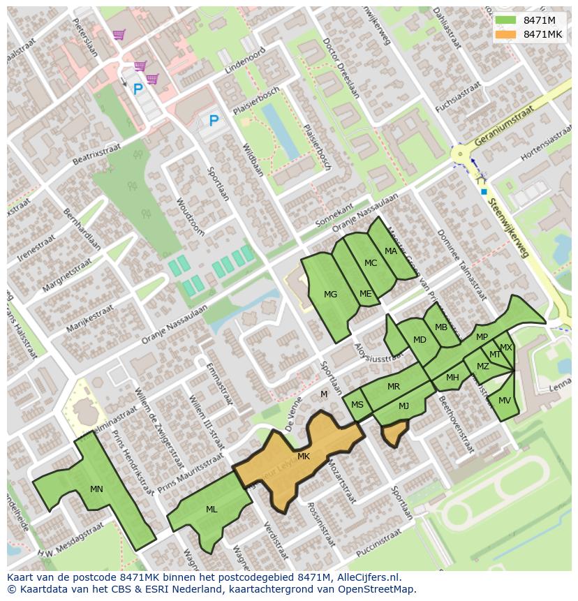 Afbeelding van het postcodegebied 8471 MK op de kaart.
