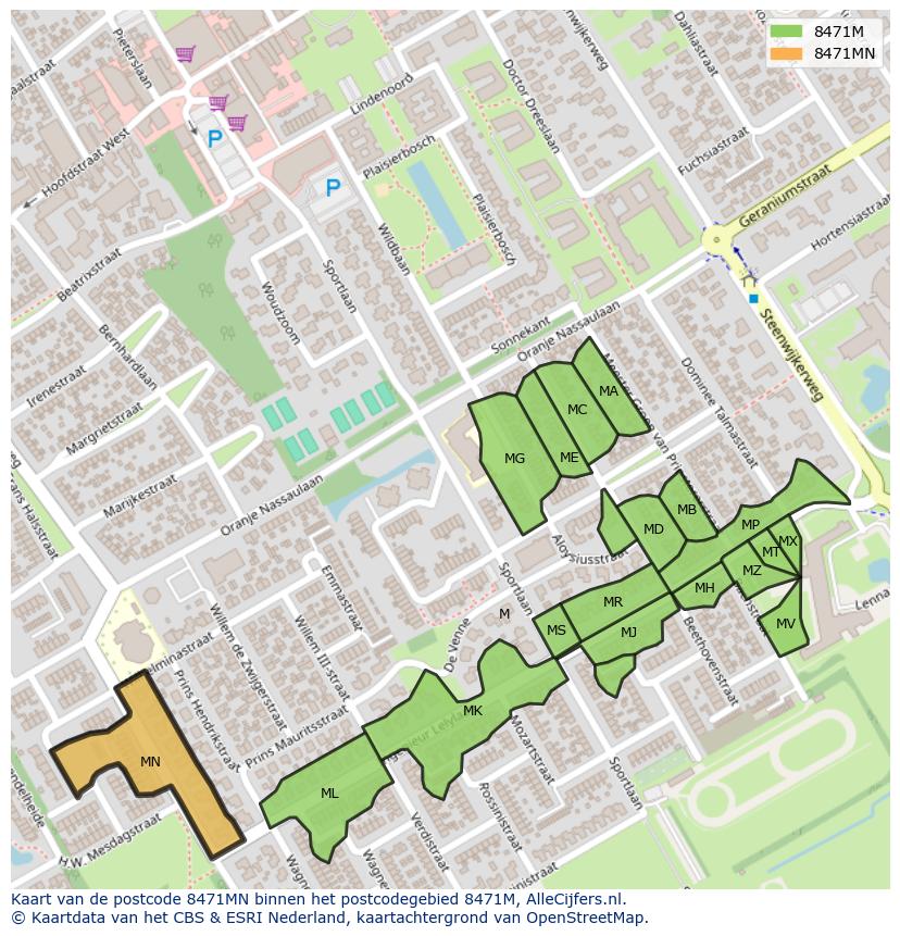 Afbeelding van het postcodegebied 8471 MN op de kaart.