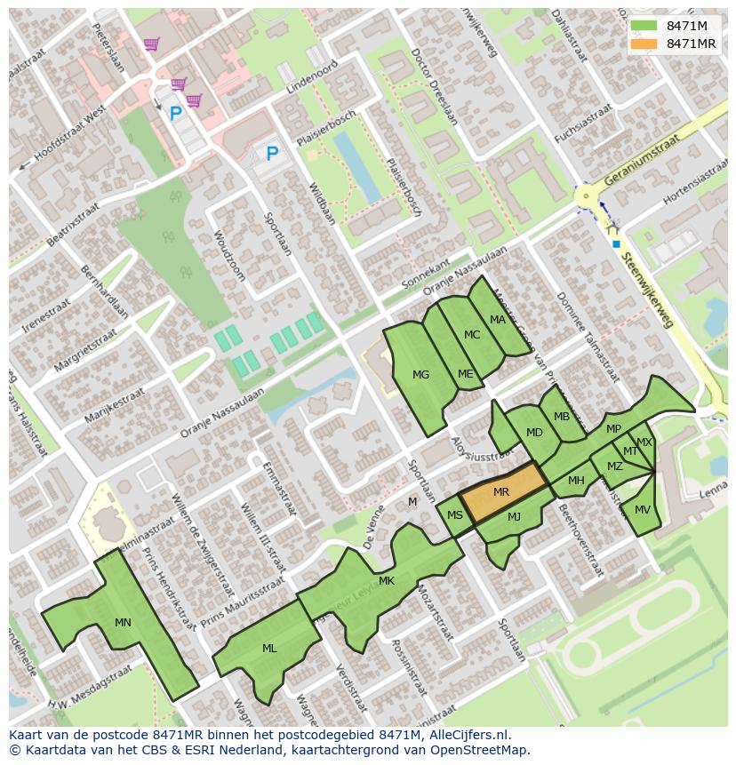 Afbeelding van het postcodegebied 8471 MR op de kaart.