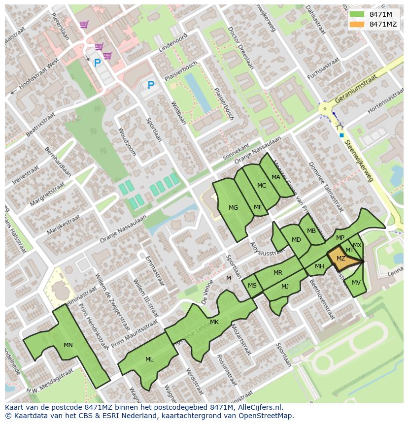 Afbeelding van het postcodegebied 8471 MZ op de kaart.