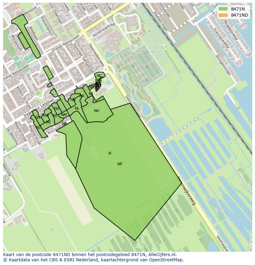 Afbeelding van het postcodegebied 8471 ND op de kaart.
