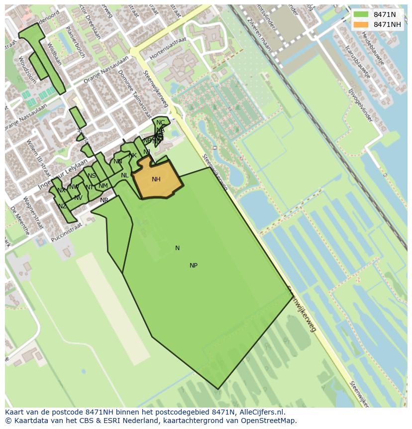 Afbeelding van het postcodegebied 8471 NH op de kaart.