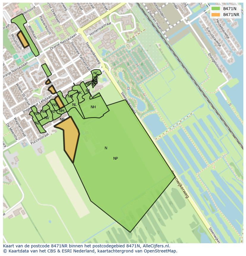 Afbeelding van het postcodegebied 8471 NR op de kaart.