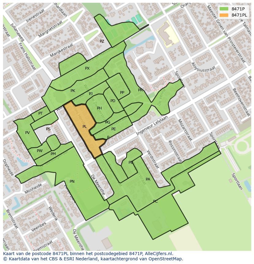 Afbeelding van het postcodegebied 8471 PL op de kaart.