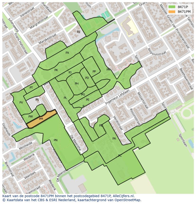 Afbeelding van het postcodegebied 8471 PM op de kaart.