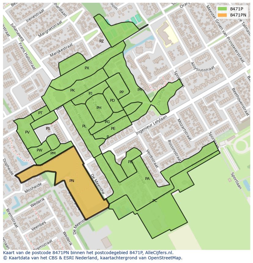 Afbeelding van het postcodegebied 8471 PN op de kaart.