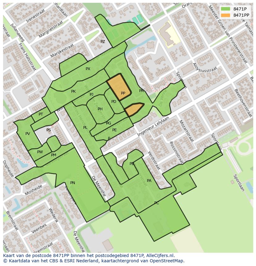 Afbeelding van het postcodegebied 8471 PP op de kaart.