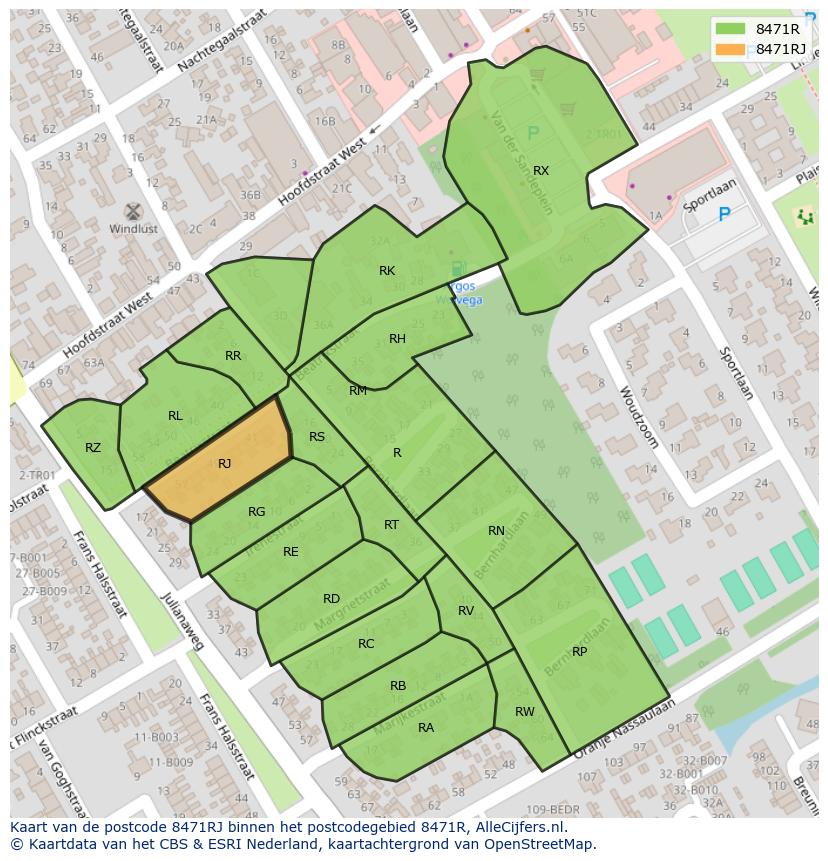 Afbeelding van het postcodegebied 8471 RJ op de kaart.