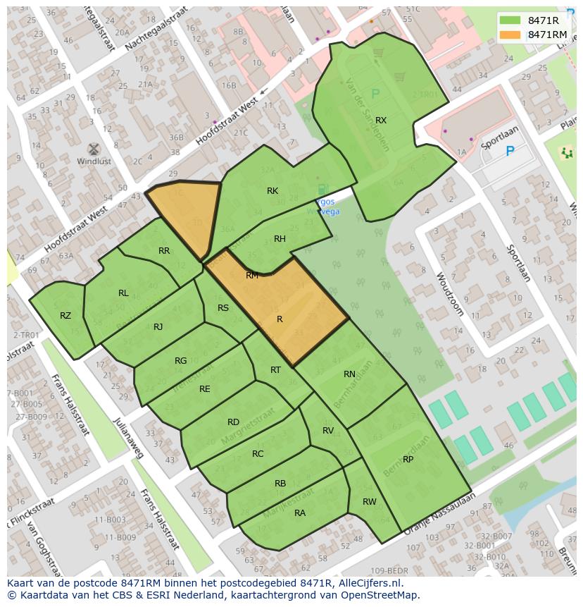 Afbeelding van het postcodegebied 8471 RM op de kaart.