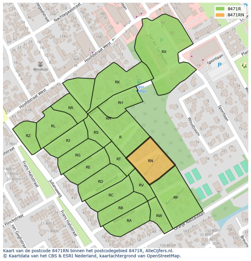 Afbeelding van het postcodegebied 8471 RN op de kaart.