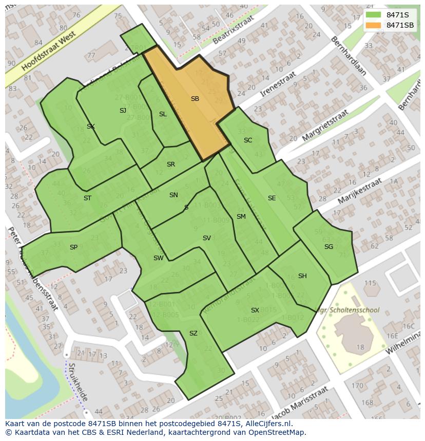 Afbeelding van het postcodegebied 8471 SB op de kaart.