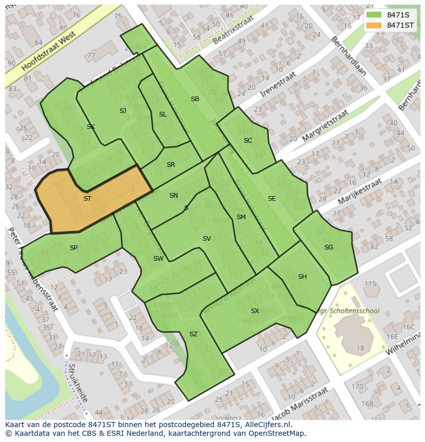 Afbeelding van het postcodegebied 8471 ST op de kaart.