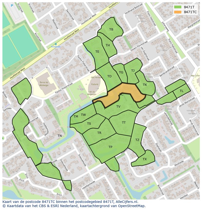 Afbeelding van het postcodegebied 8471 TC op de kaart.