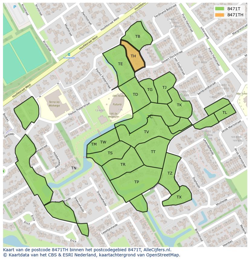Afbeelding van het postcodegebied 8471 TH op de kaart.