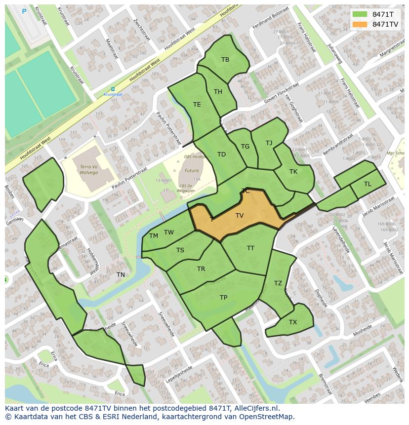 Afbeelding van het postcodegebied 8471 TV op de kaart.