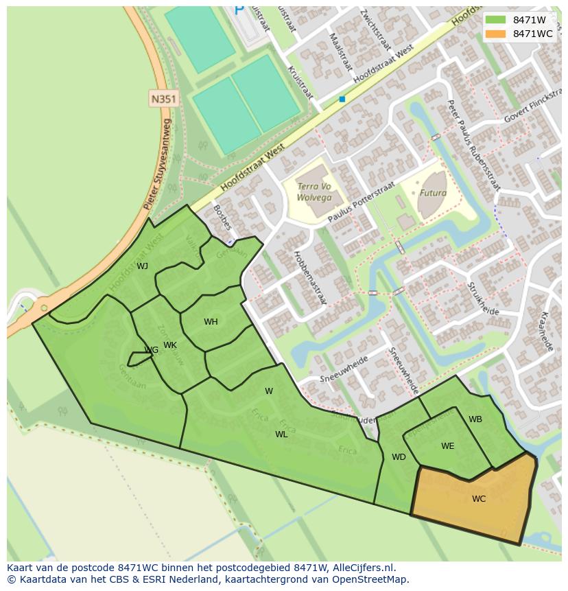 Afbeelding van het postcodegebied 8471 WC op de kaart.