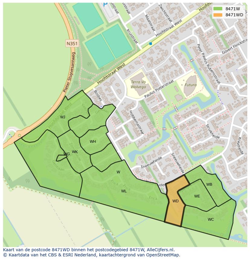 Afbeelding van het postcodegebied 8471 WD op de kaart.