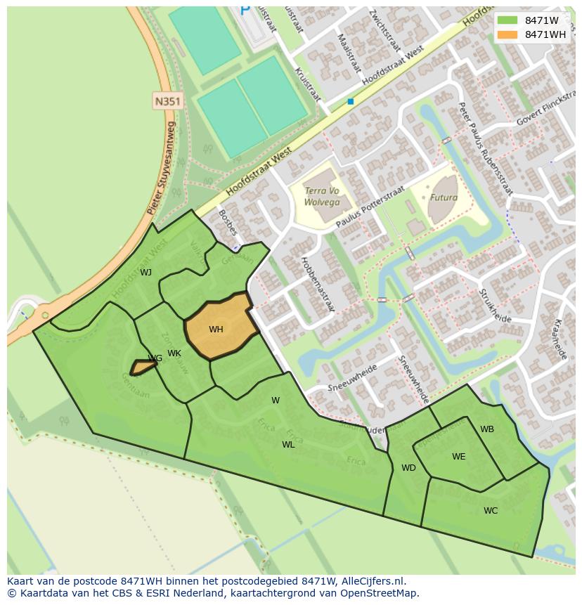 Afbeelding van het postcodegebied 8471 WH op de kaart.